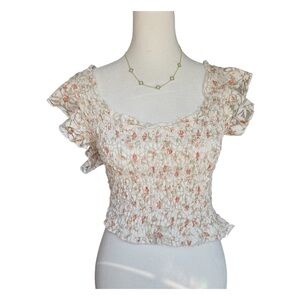 Floral Ruffle Sleeve Smocked Coquette Cottagecore Women’s Stretchy XL Crop Top